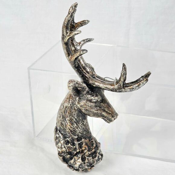 Silver Stag Head Christmas Ornament Metallic Resin - Picture 2 of 7